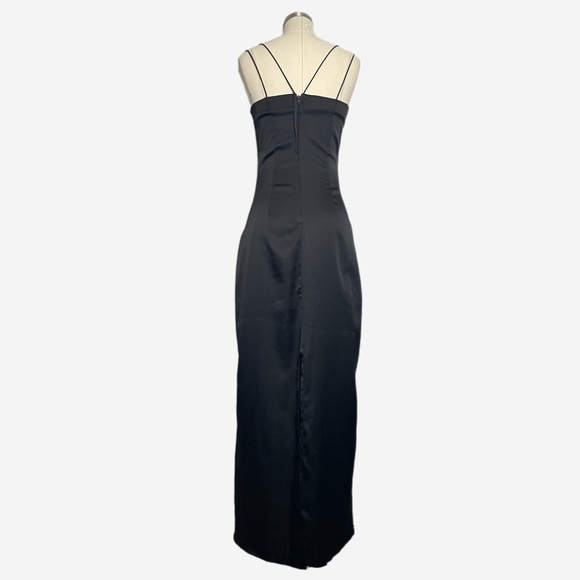 Vintage 90s y2k Byer Too! Black satin floral beaded maxi dress prom minimalist S - Picture 7 of 12